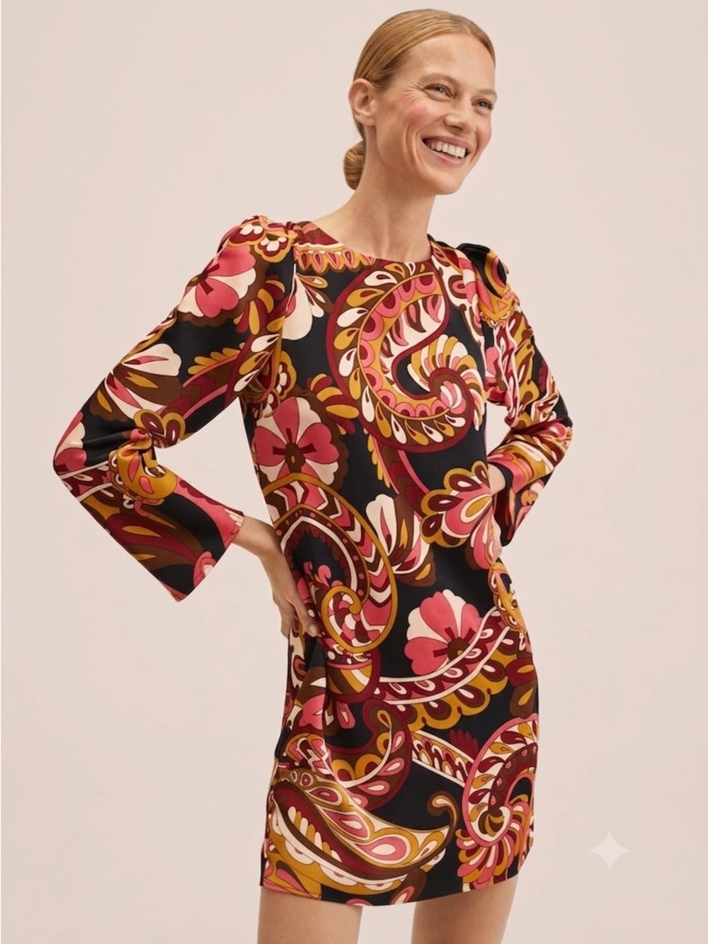 Mango Printed Paisley Abstract Dress Balloon Sleeves Size US 4 Puff Sleeves